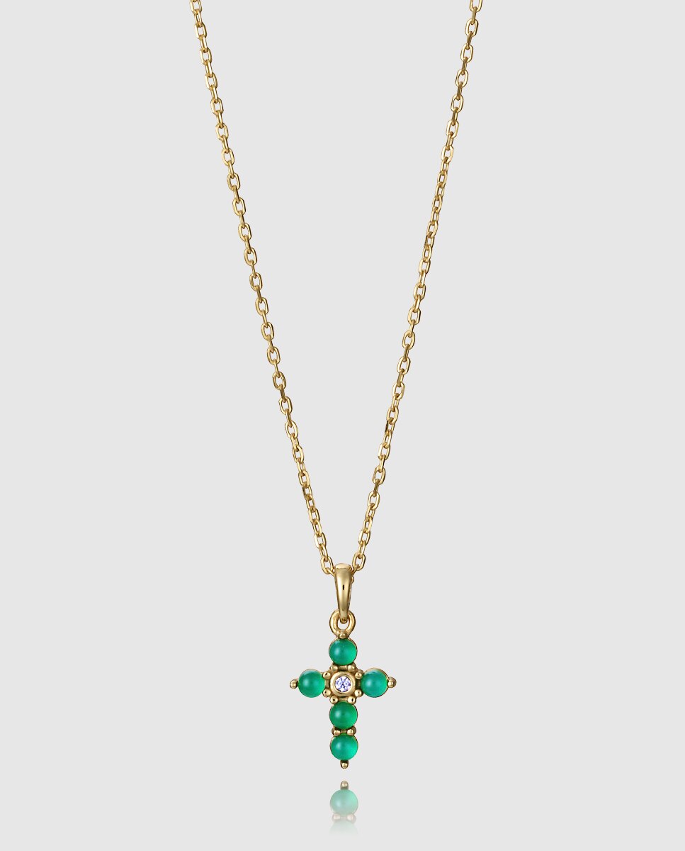 Colar Elegant de Prata de Primeira Lei com Banho de Ouro Verde-1
