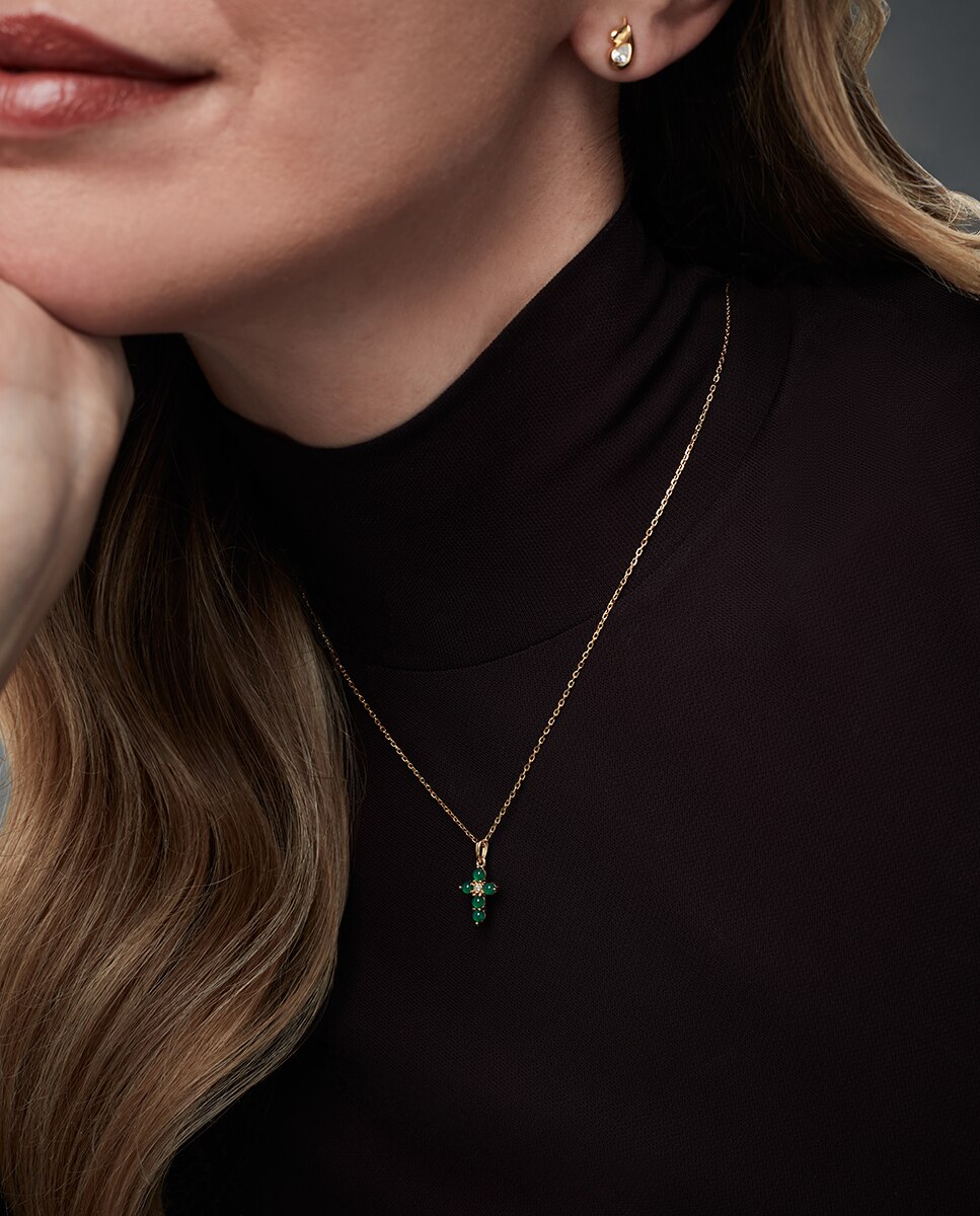 Colar Elegant de Prata de Primeira Lei com Banho de Ouro Verde-2
