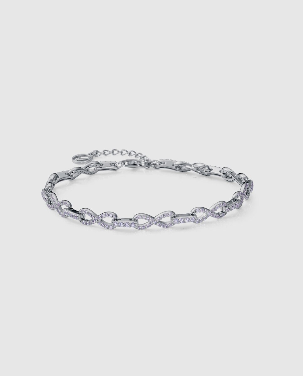 Pulseira com Elos Elegant de Prata de Primeira Lei com Banho de Ródio e Zircónias Prateado-1