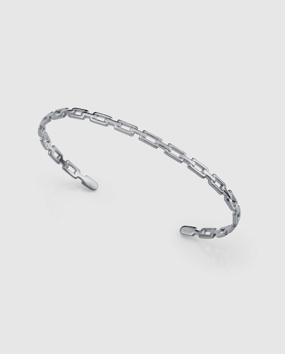 Pulseira Trend de Prata de Primeira Lei com Banho de Ródio Rígida Prateado-1