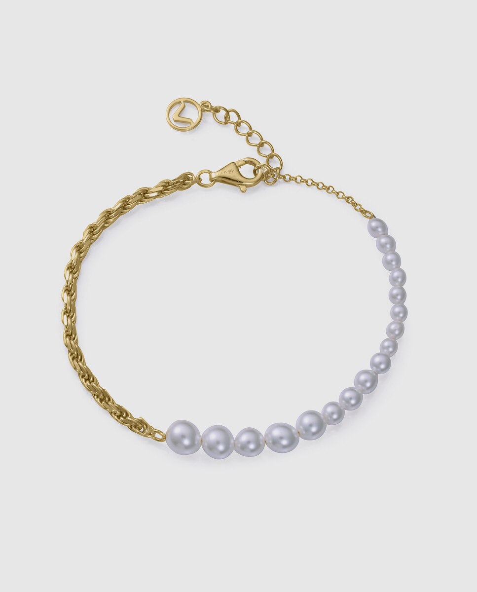 Pulseira de Corrente Elegant de Prata de Primeira Lei com Banho de Ouro e Ip Cinzento Dourado-1