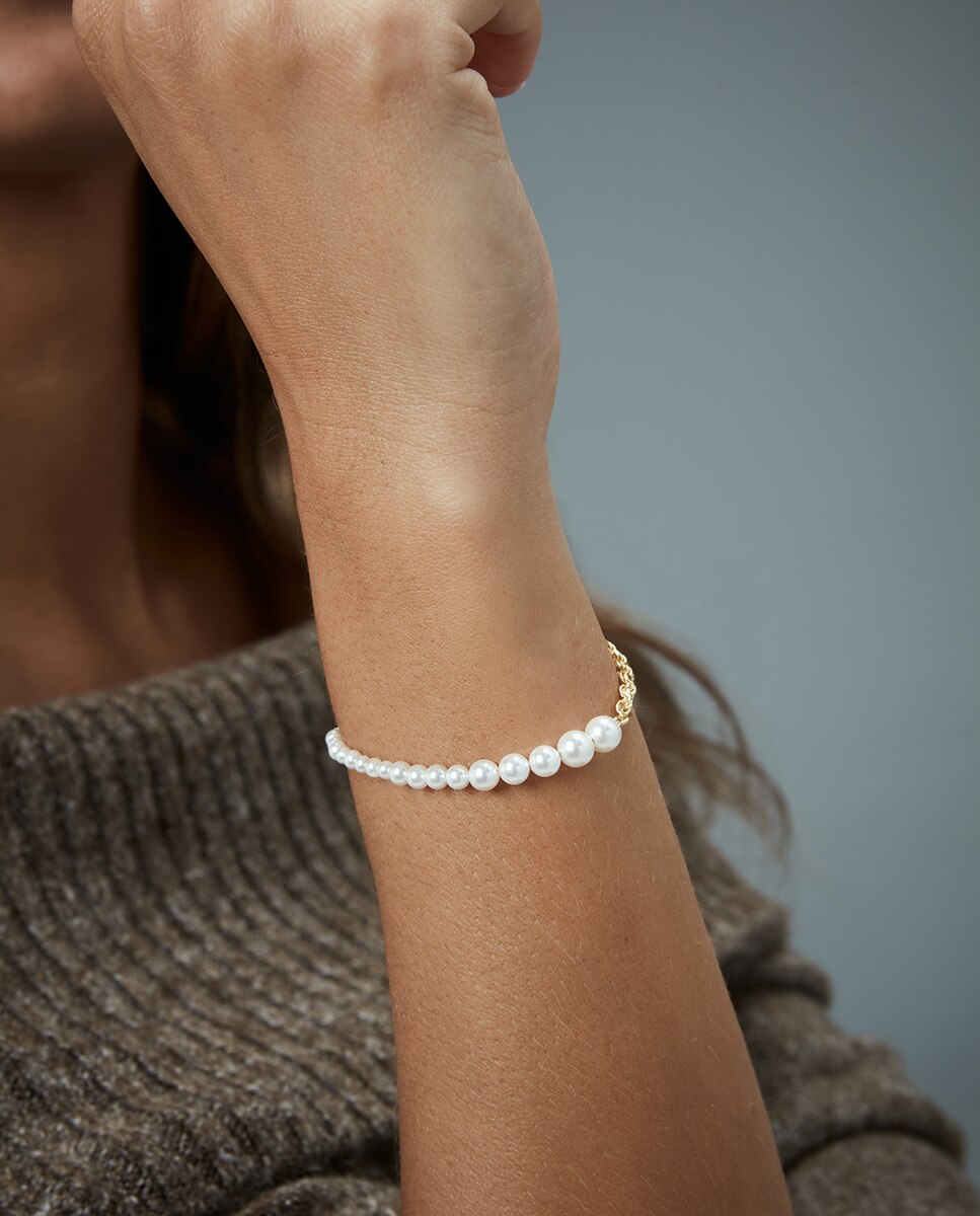 Pulseira de Corrente Elegant de Prata de Primeira Lei com Banho de Ouro e Ip Cinzento Dourado-2