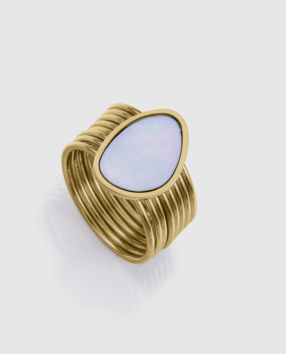 Anel Air de Aço Ip Dourado Múltiplo Branco-1