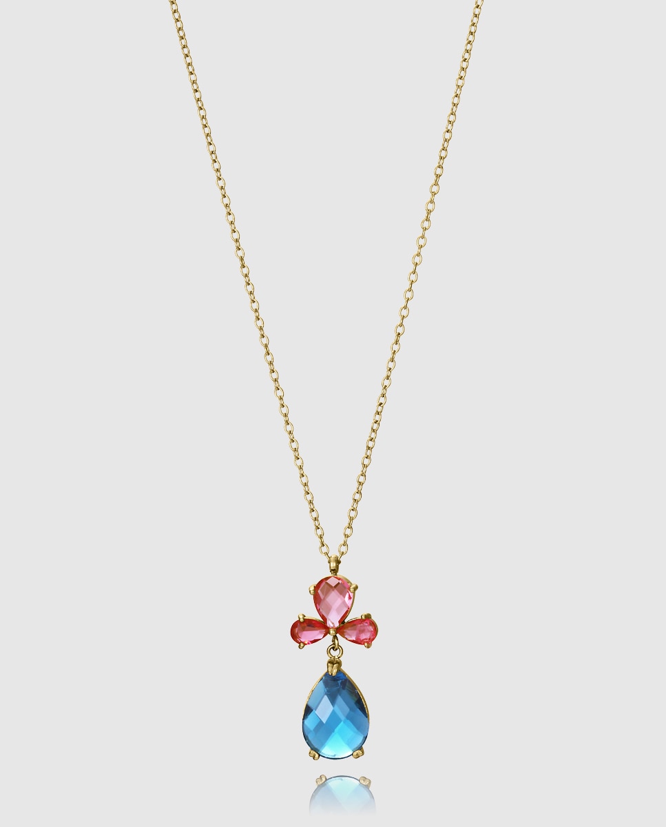 Colar Chic de Aço Ip Dourado com Cristais Bicolor-1
