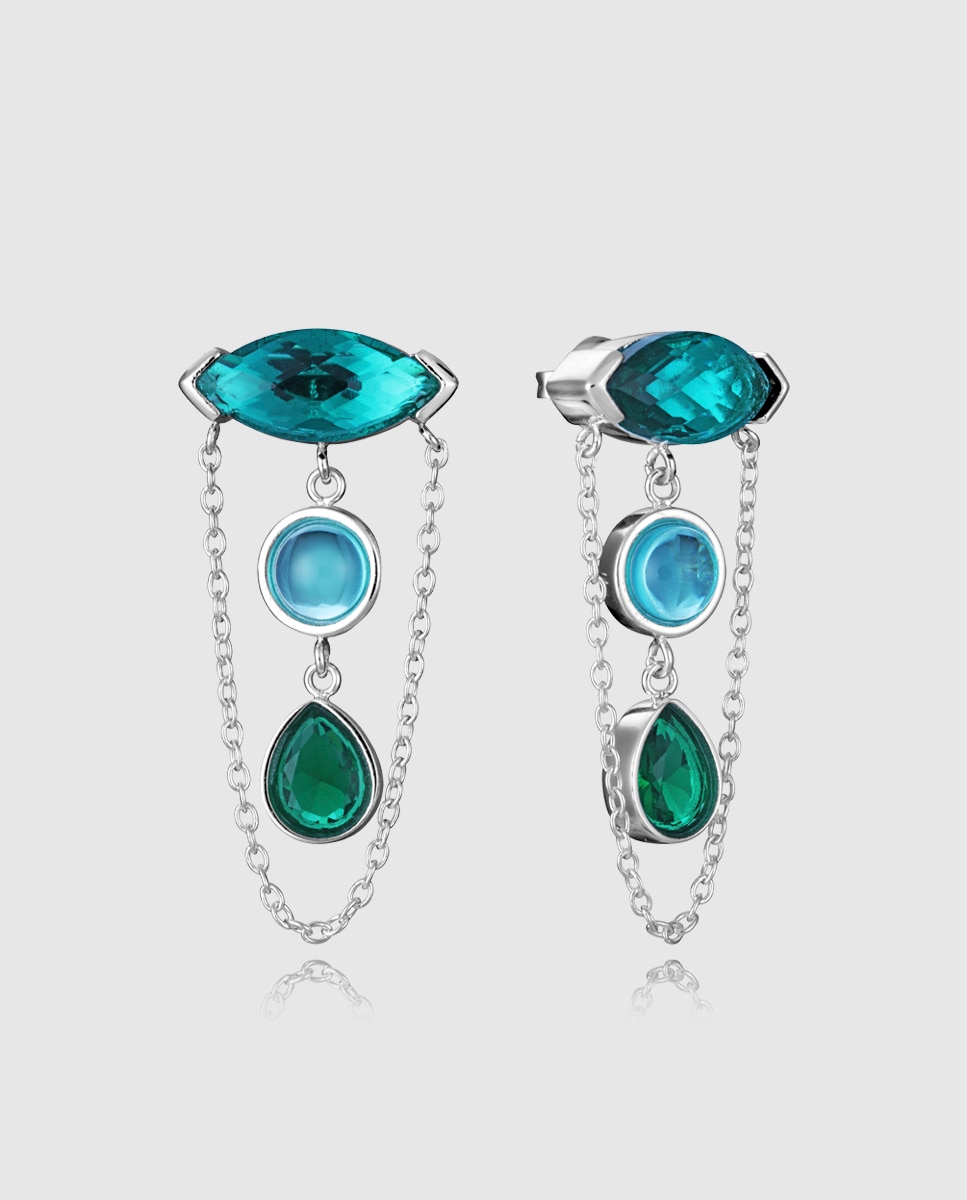 Brincos Chic de Aço Banhado a Prata 999 com Cristais Verde-1