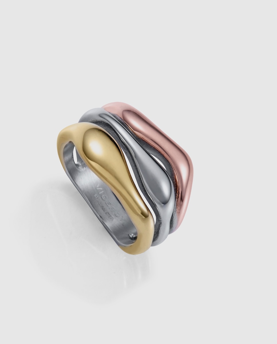 Imagem 0 de Anel Chic Tricolor de Aço, Ip Rosa e Ip Dourado