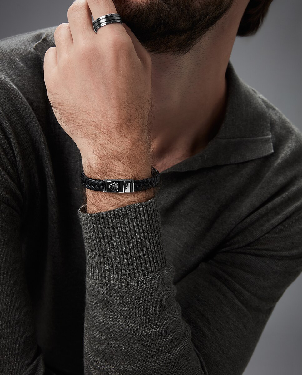 Anel Magnum de Aço Combinado em Ip Preto e Cinzento Preto / Prata-2