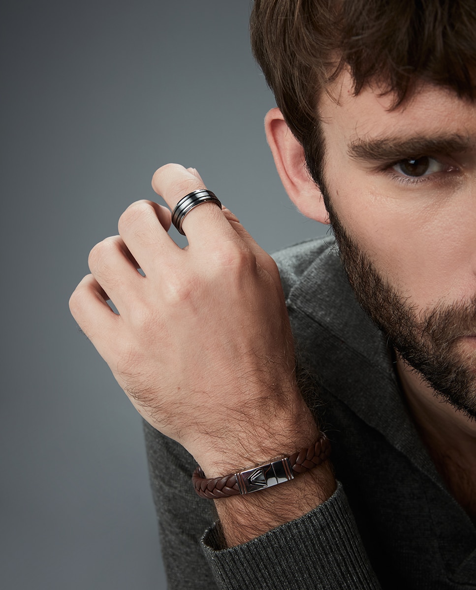 Anel Magnum de Aço Combinado em Ip Preto e Cinzento Preto / Prata-3