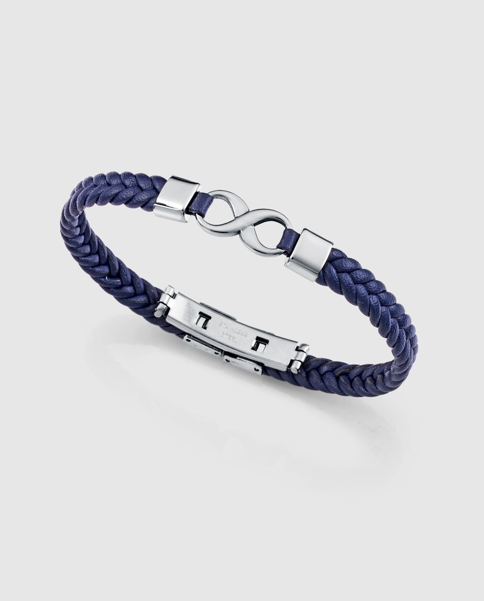Pulseira Magnum de Aço e Pele Azul Entrançada Azul / Preto-1