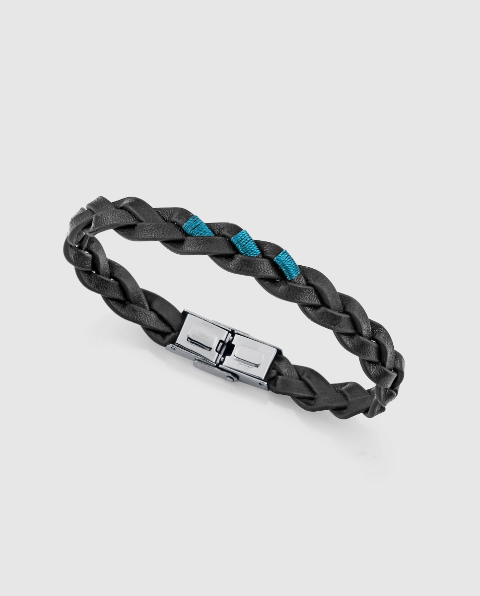 Pulseira Air de Aço e Pele Preta Entrançada Preto / Verde-1
