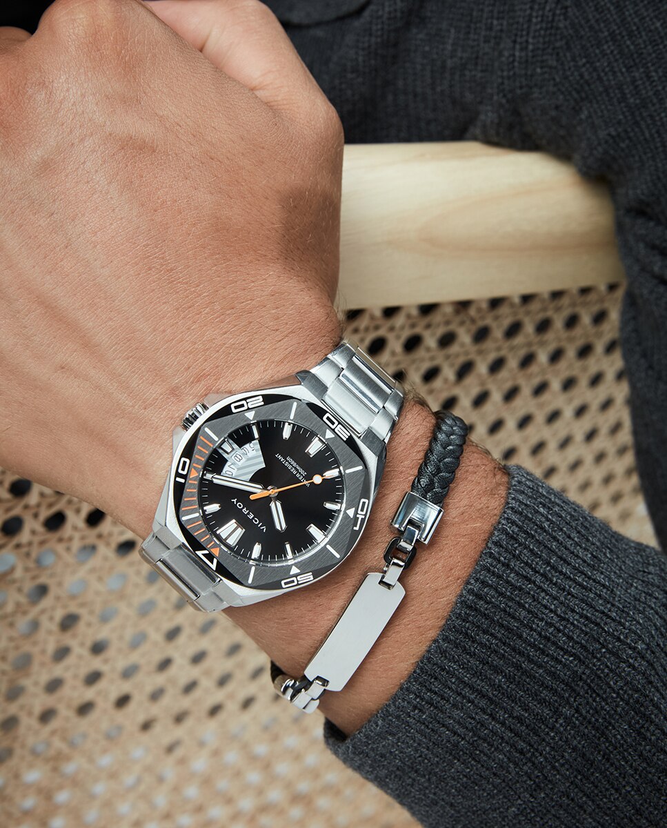 Pulseira Magnum de Aço Ip em Preto com Pele Entrançada Preto / Crómio-3