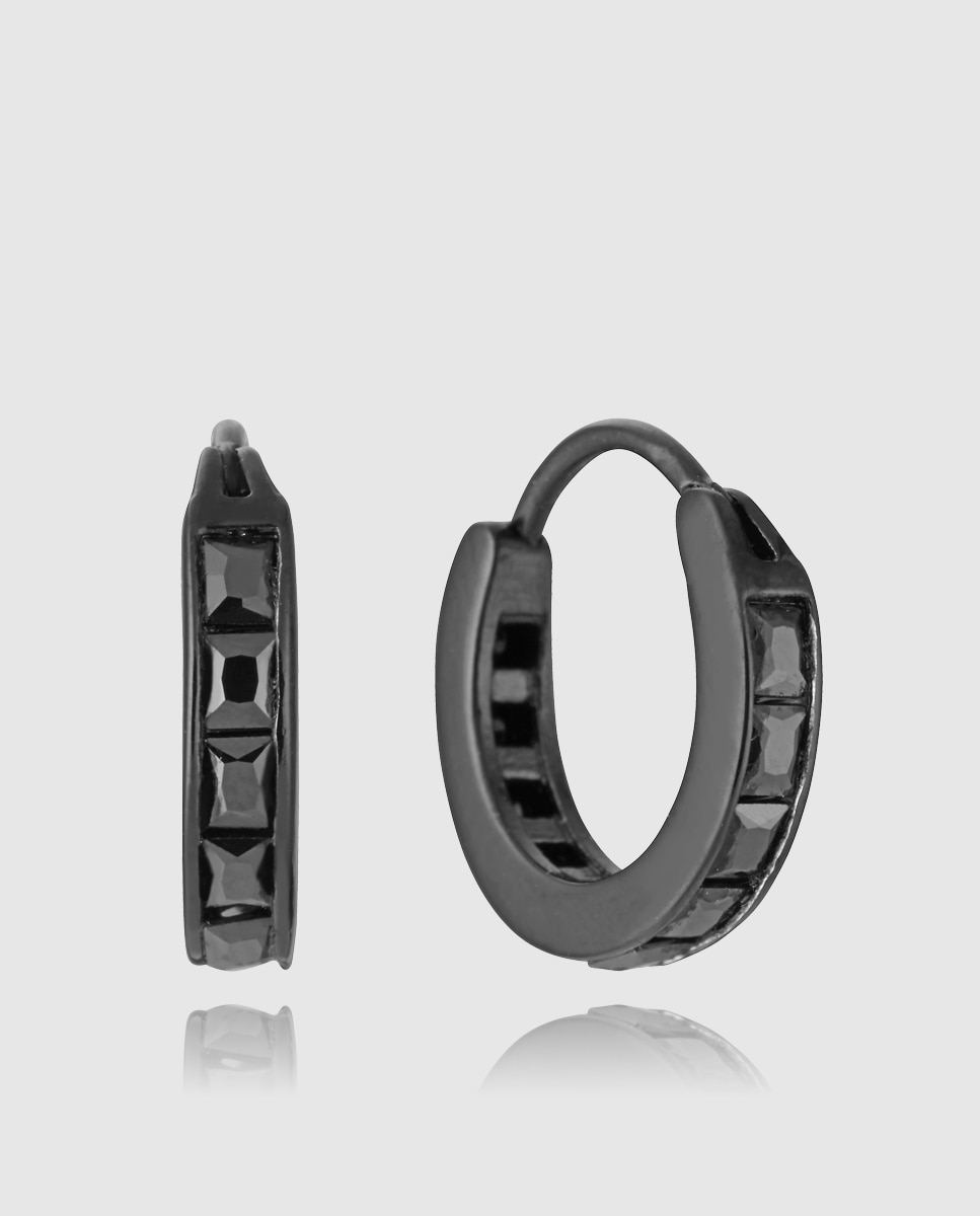Brincos Heat de Aço Ip Preto Argola com Zirconitas Pretas Preto-1