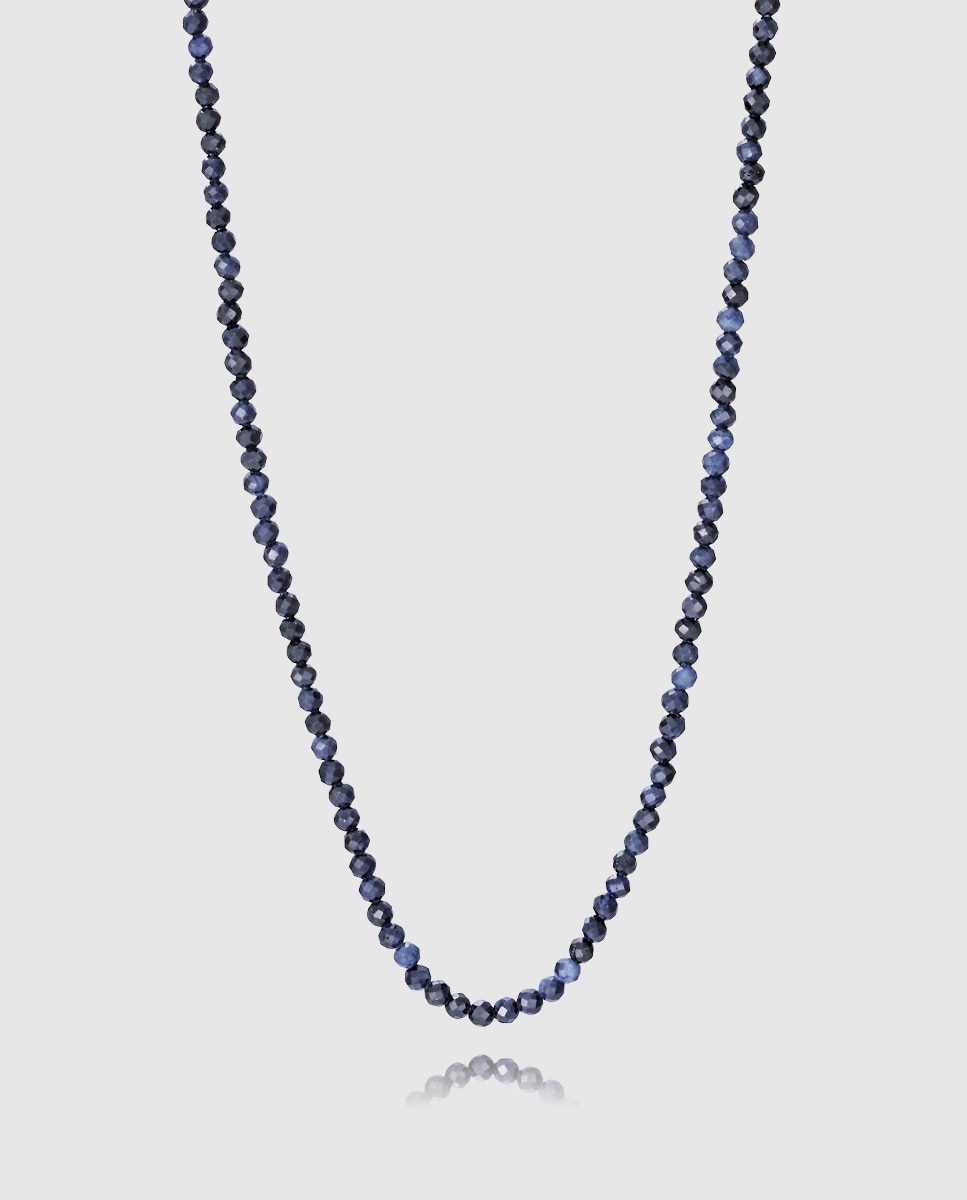 Colar Chic de Aço Ip Dourado com Pedras de Safira Naturais Azul-1