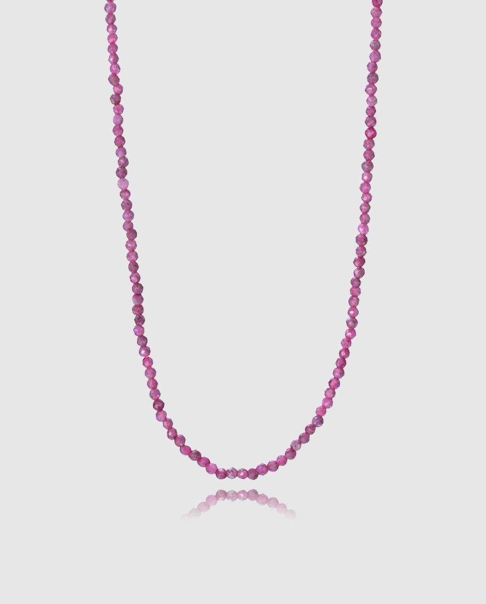 Colar Chic de Aço Ip Dourado com Pedras de Rubis Naturais Vermelho-1