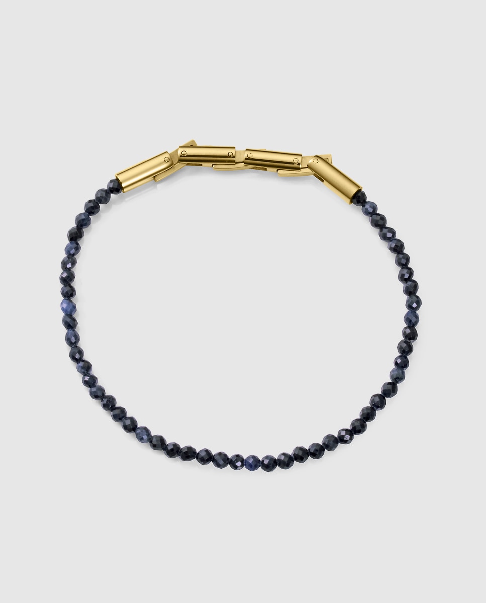 Pulseira de Corrente Chic de Aço Ip Dourado com Pedras de Safira Naturais Azul-1