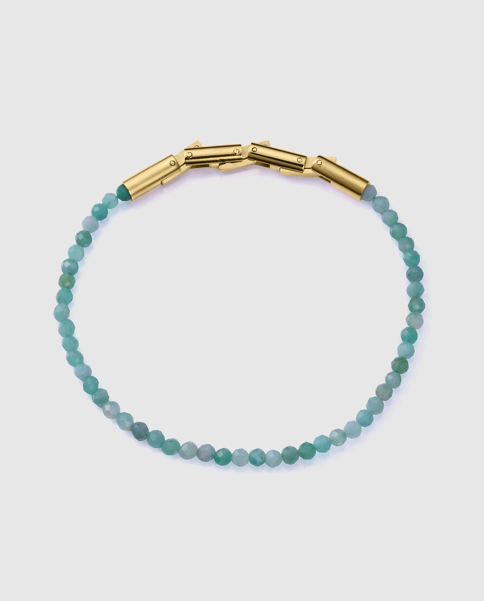 Pulseira de Corrente Chic de Aço Ip Dourado com Pedras de Esmeralda Naturais Verde-1
