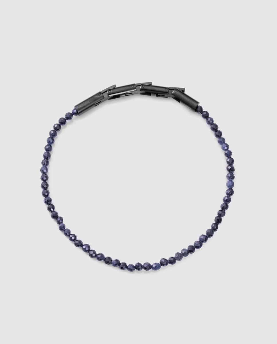 Pulseira Magnum de Aço Ip Preto com Pedras de Safira Naturais Azul / Preto-1