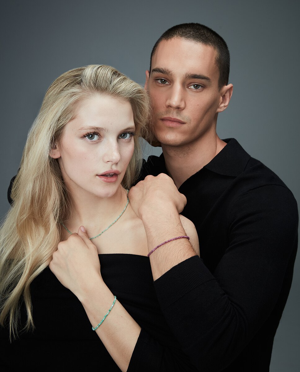 Pulseira Magnum de Aço Ip em Preto com Pedras de Esmeraldas Naturais Preto / Verde-2