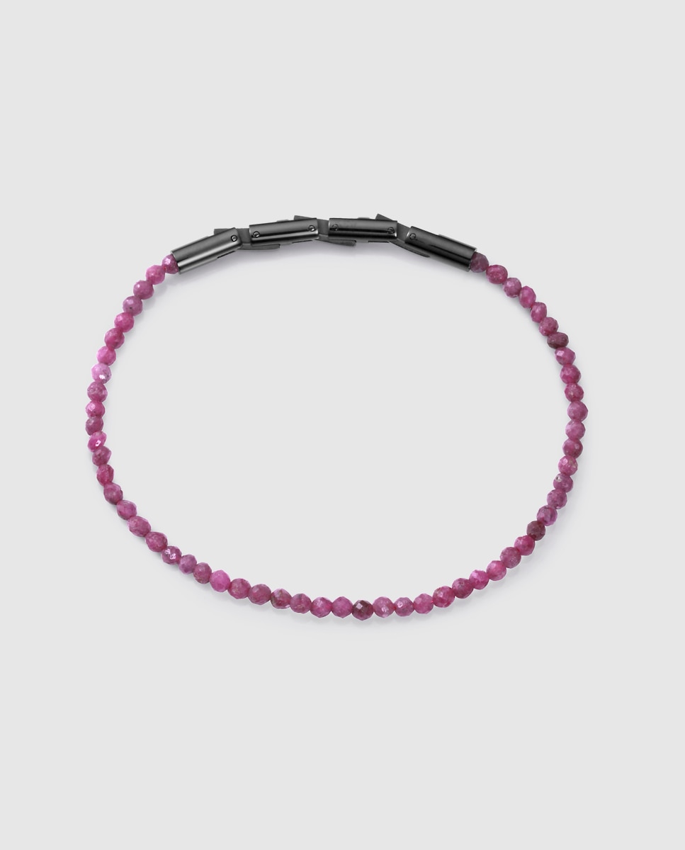 Pulseira Magnum de Aço Ip em Preto com Pedras de Rubis Naturais Preto / Vermelho-1