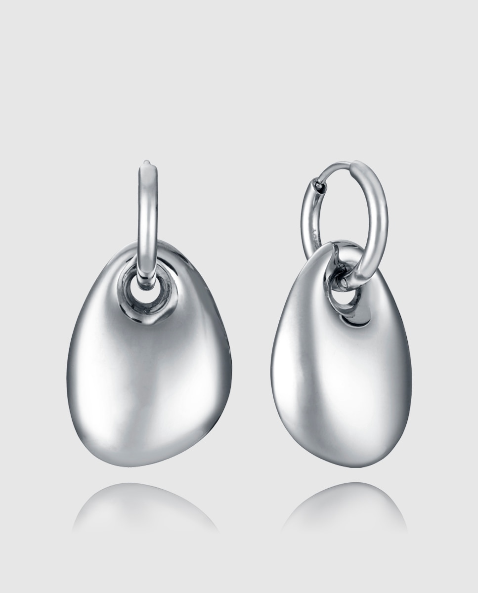 Brincos Air de Aço Argola com Pingente Volume Prateado-1