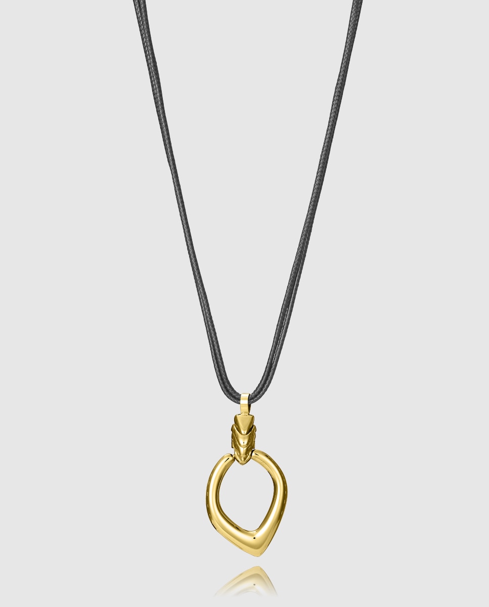 Colar Chic de Aço Ip Dourado e Cordão em Preto Preto-1