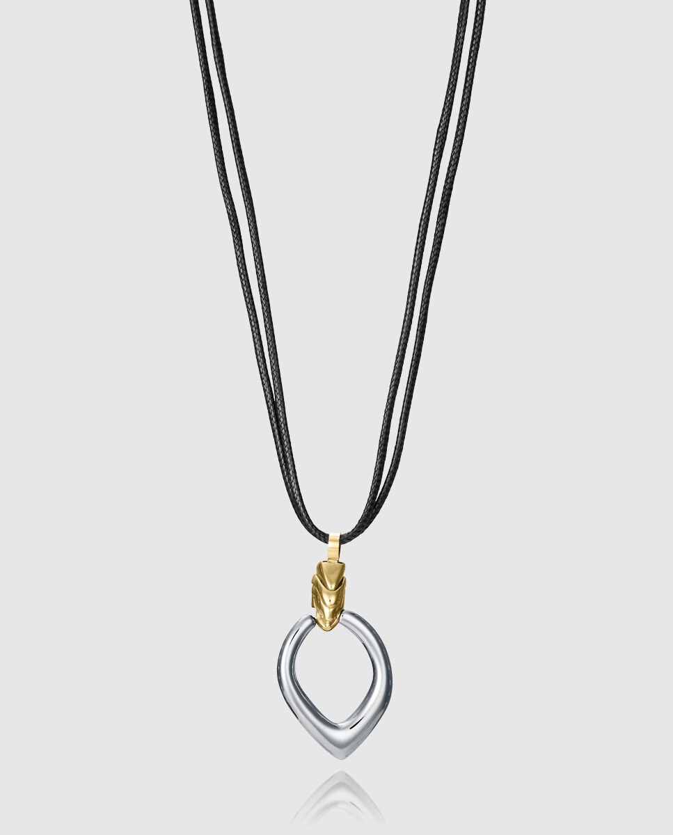 Colar Chic de Aço Ip Dourado e Cordão em Preto Preto-2
