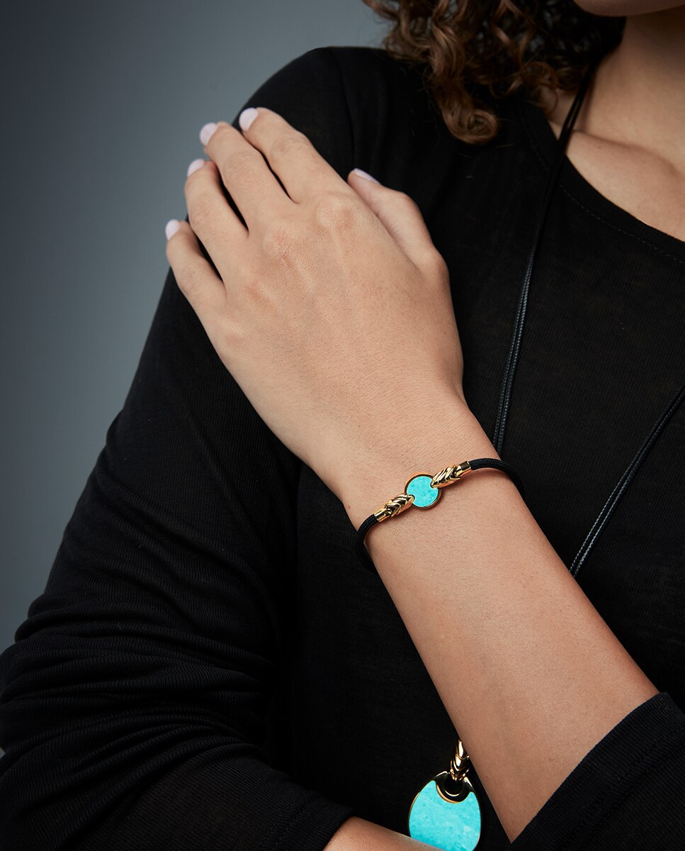 Colar Chic de Aço Ip Dourado e Cordão Preto com Pingente Reversível Multicolor-3