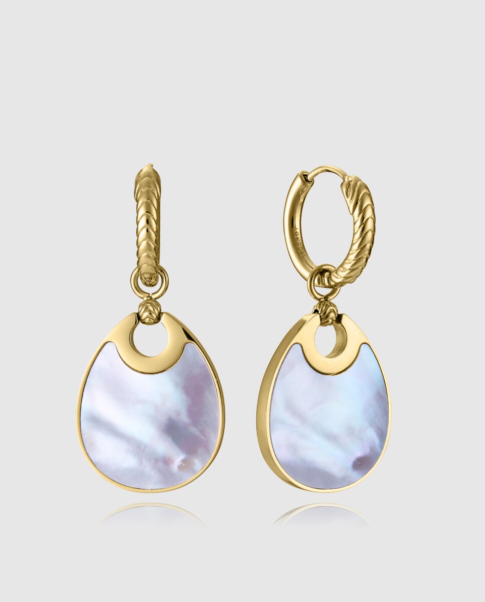 Brincos Chic de Aço Ip Dourado com Pingente Reversível Multicolor-2