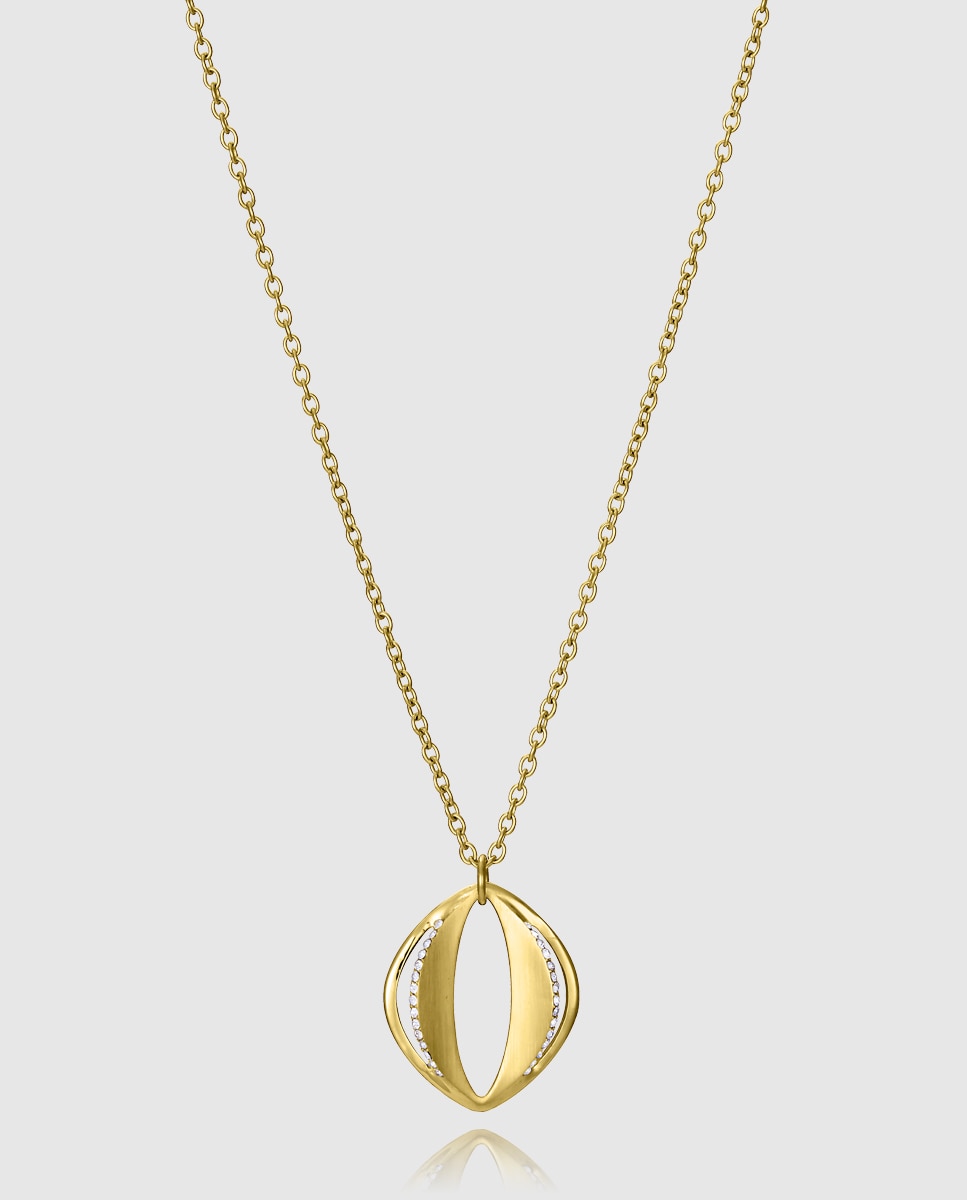 Colar Chic de Aço Ip Dourado com Pingente e Zircónias Dourado-1