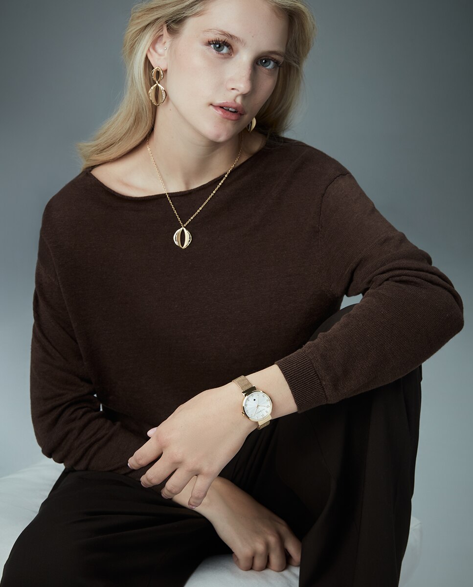 Colar Chic de Aço Ip Dourado com Pingente e Zircónias Dourado-3