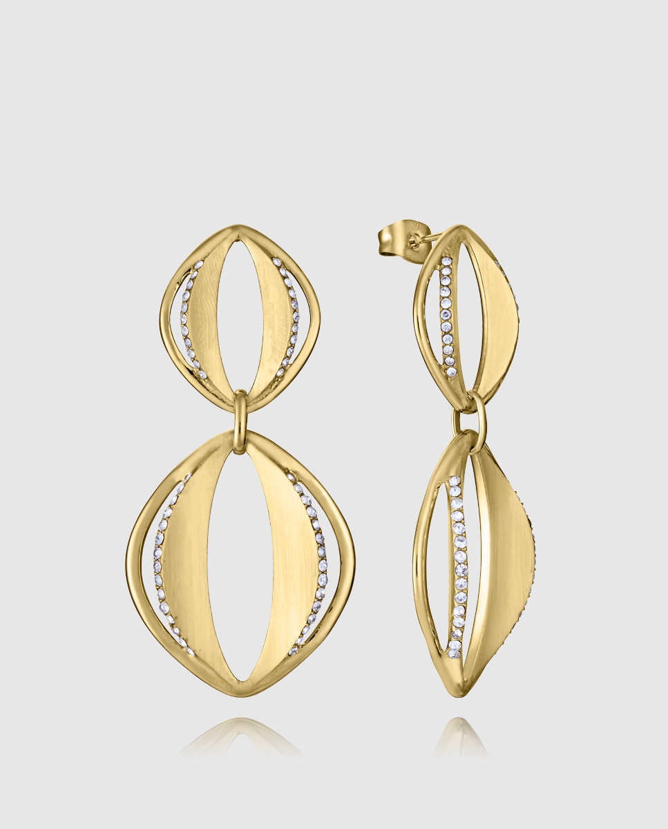 Brincos Chic de Aço Ip Dourado com Pingente com Zircônias Dourado-1