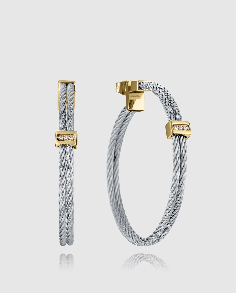 Brincos Chic de Aço Ip Dourado Cabo Duplo Unidos Multicolor-1