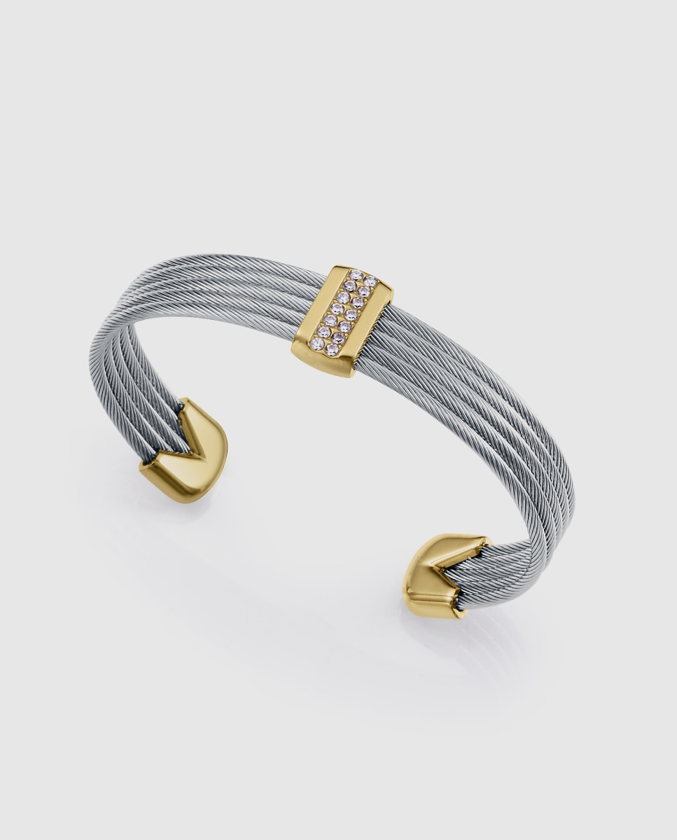 Pulseira Chic de Aço Ip Dourado Múltiplos Cabos Unidos Multicolor-1