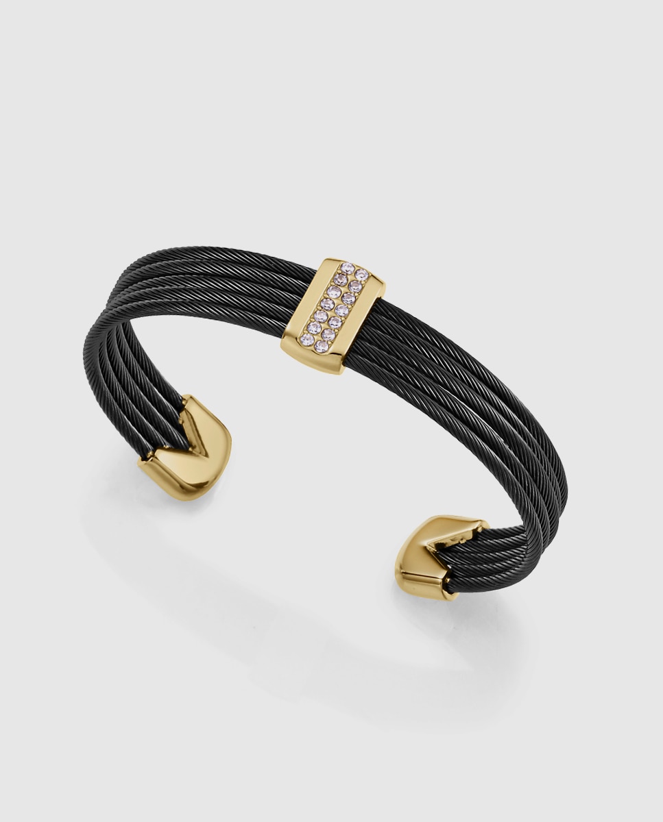 Pulseira Chic de Aço Ip Preto e Dourado Múltiplos Cabos Unidos Multicolor-1