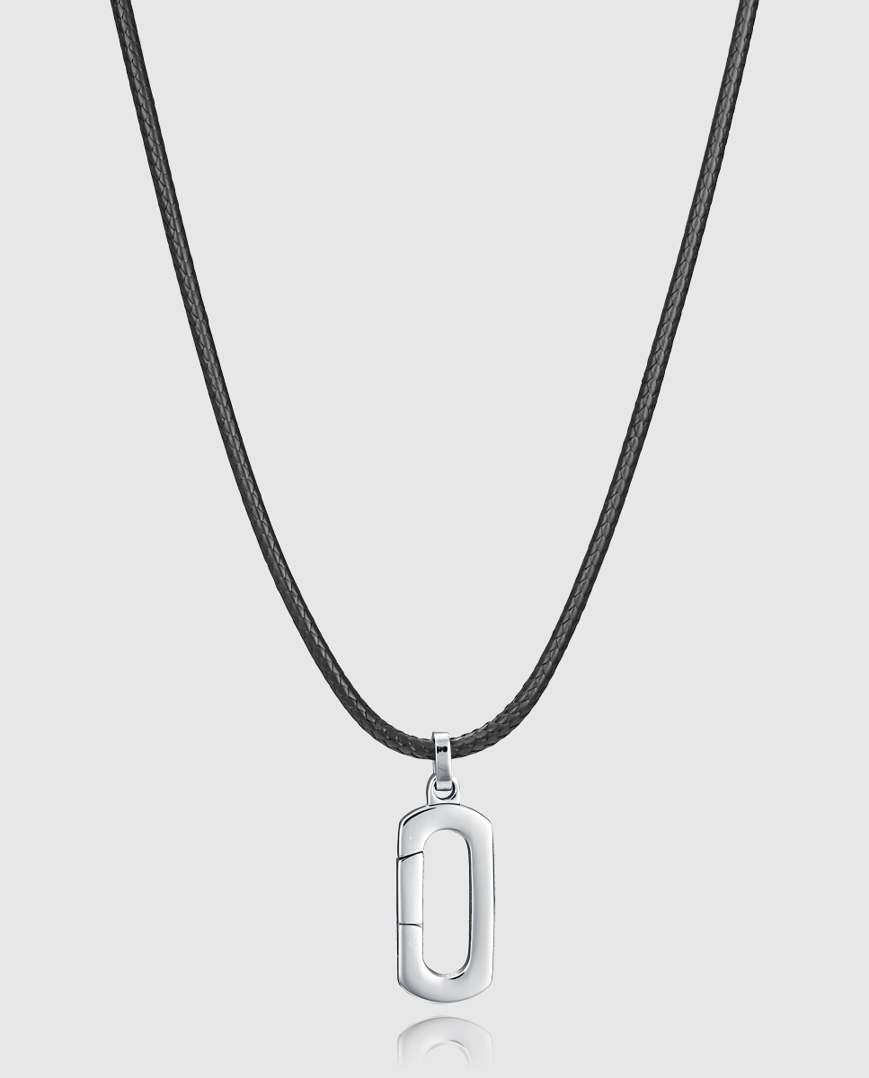 Corrente Magnum de Aço e Cordão Preto Preto / Prata-1