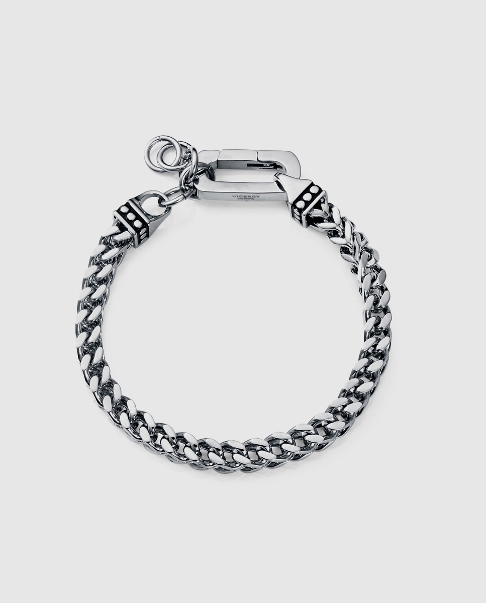 Pulseira Magnum de Aço com Elos Quadrados Prateado-1