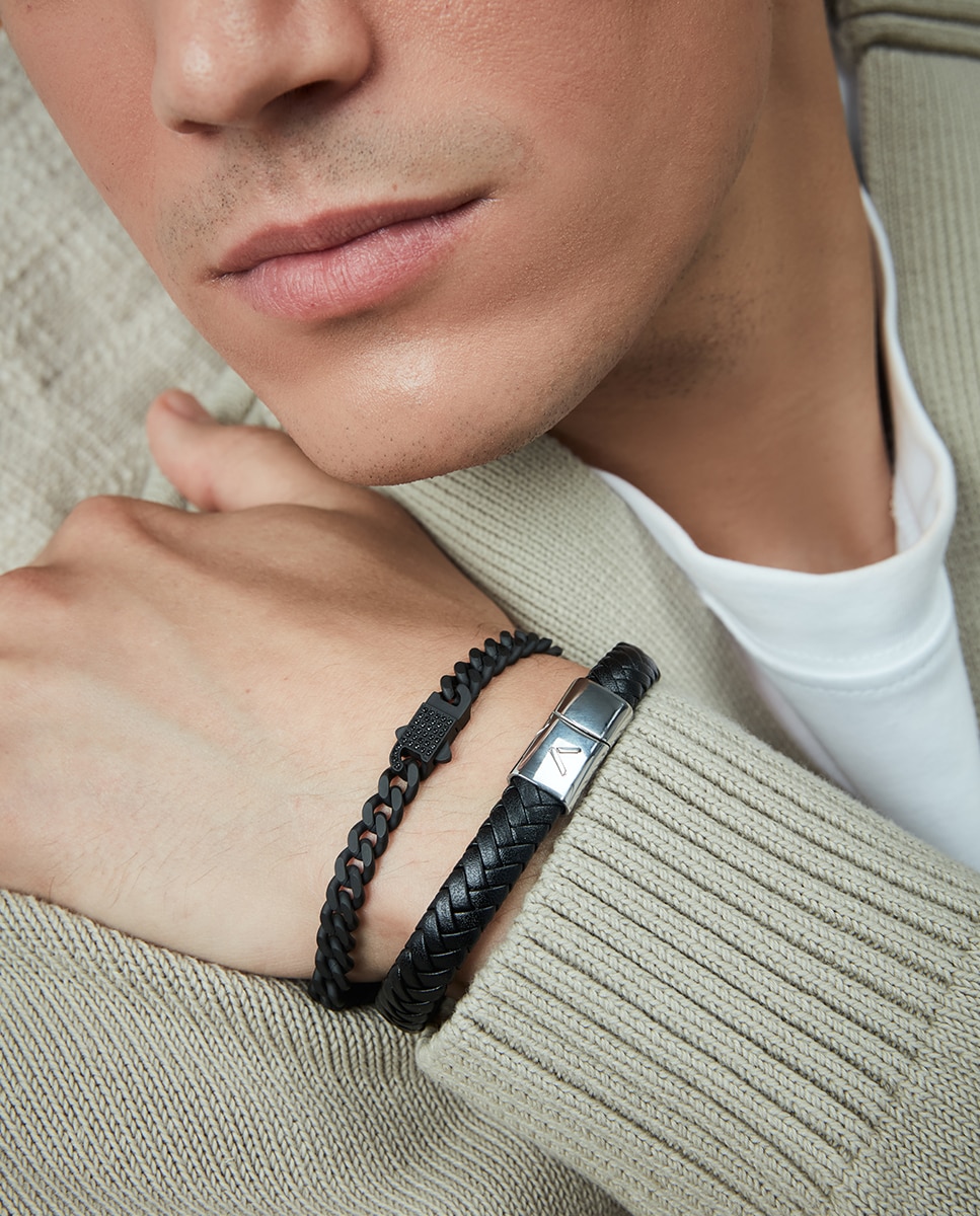 Pulseira Magnum de Aço Ip Preto Corrente com Zirconitas Preto-2