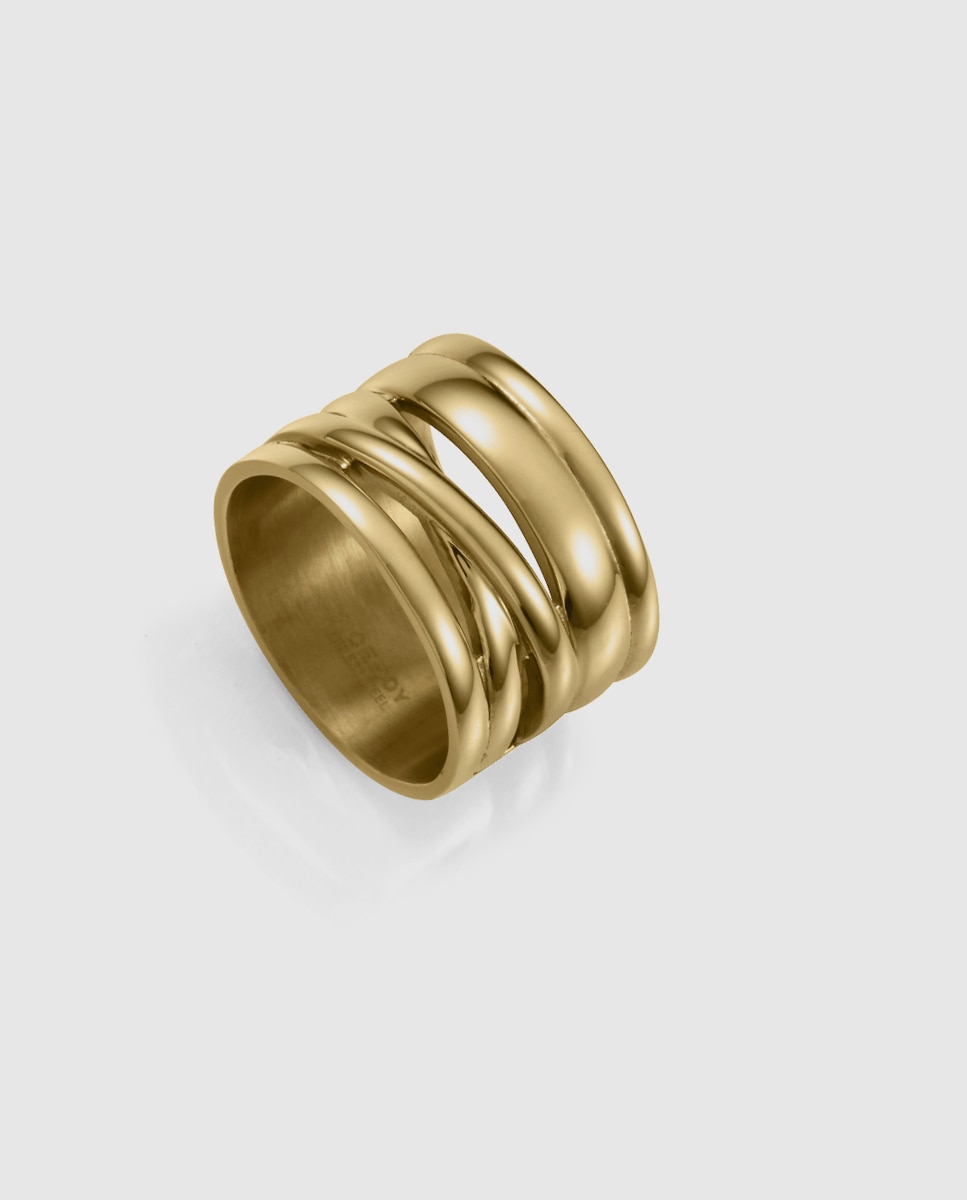 Anel Air de Aço Ip Dourado Largo Dourado-1