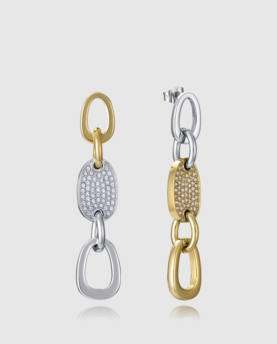 Brincos Chic de Aço Ip Dourado Pendentes com Elos Multicolor-1
