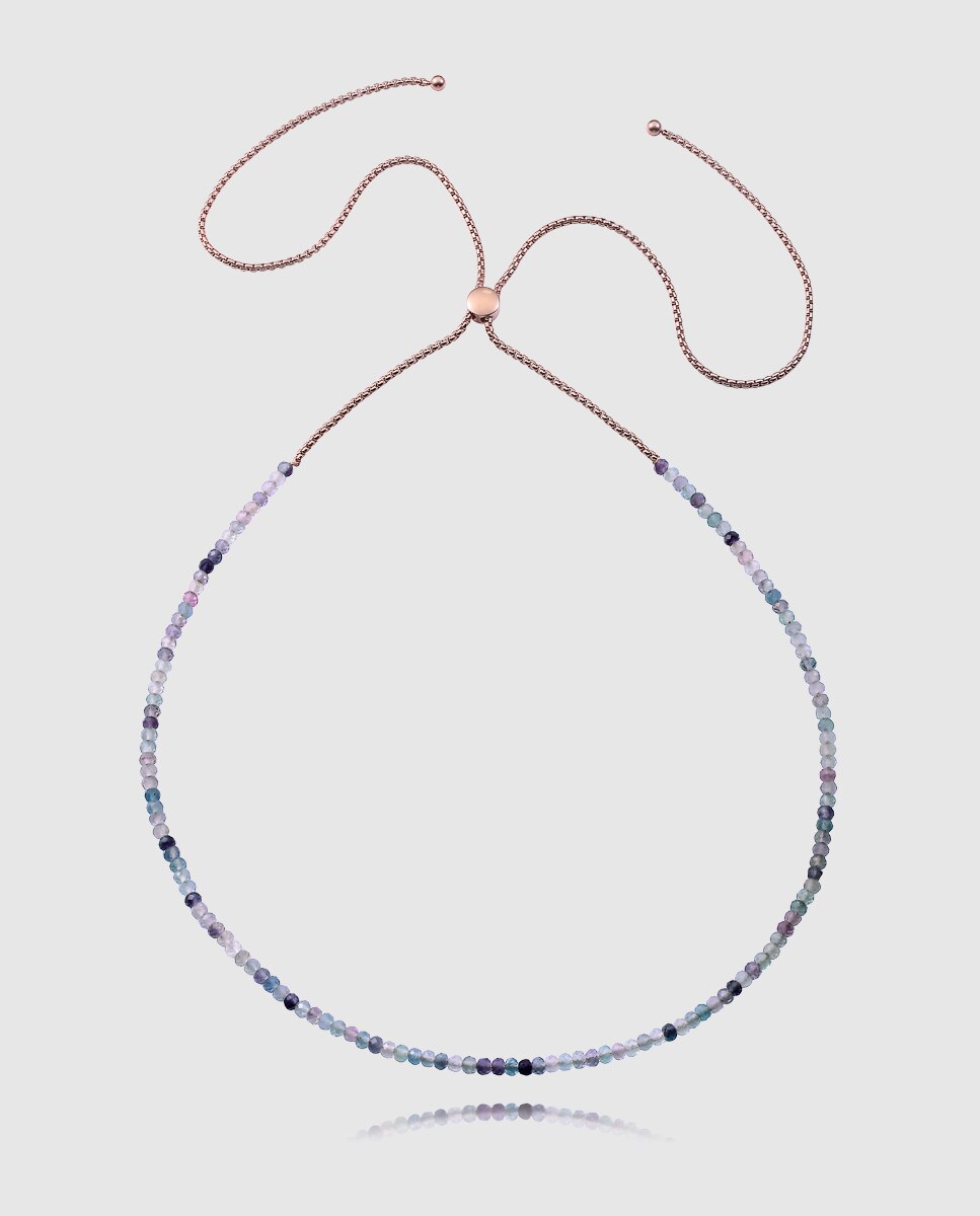 Colar Chic de Aço Ip Rosa com Pedras Naturais Multicolor-1