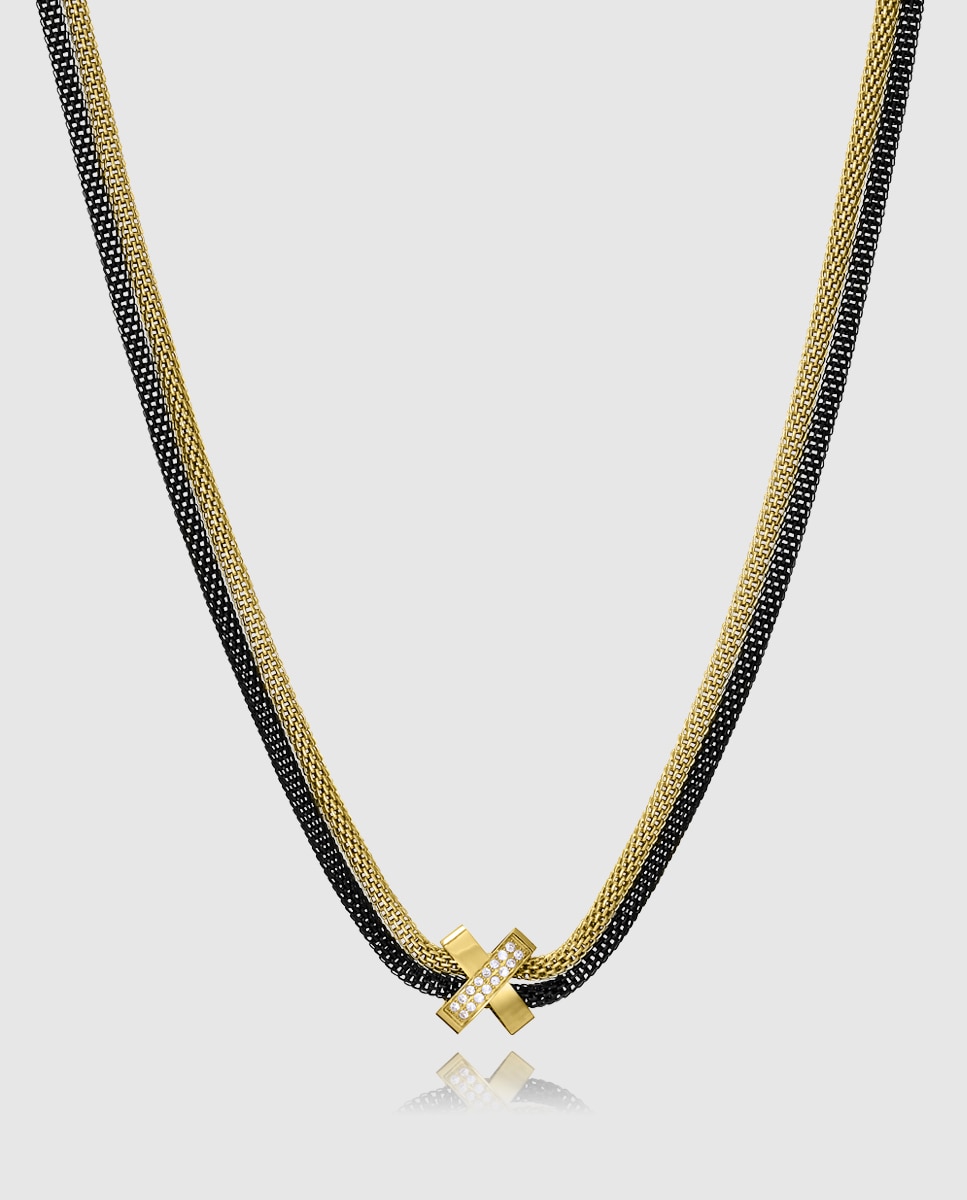 Colar Chic de Aço Ip Dourado e Preto Duplo Tapete Multicolor-1