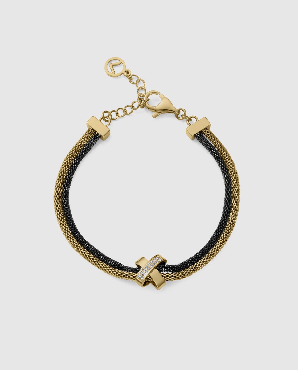 Pulseira de Corrente Chic de Aço Ip Dourado e Preto Duplo Tapete Multicolor-1