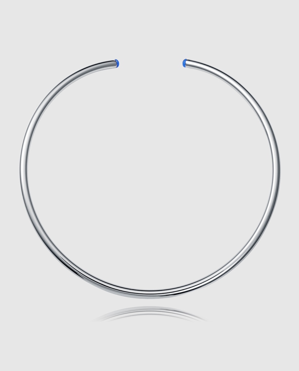Colar Air de Aço Rígido Choker com Pedras Naturais Prateado-1