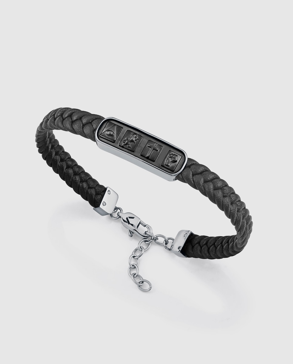 Pulseira Heat de Aço e Pele em Preto Preto-1