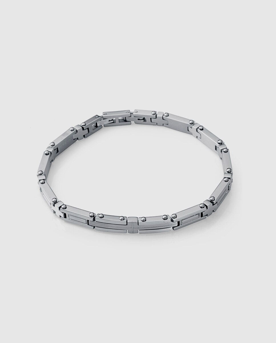 Pulseira Magnum de Aço de Elos Prateado-1