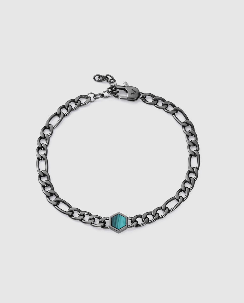 Pulseira Magnum de Aço Ip Cinzento Corrente Verde-1