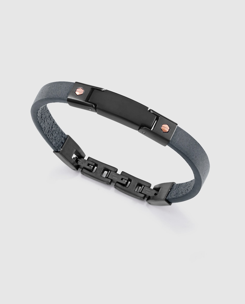 Imagem 0 de Pulseira Magnum de Aço Ip em Preto e Pele em Azul