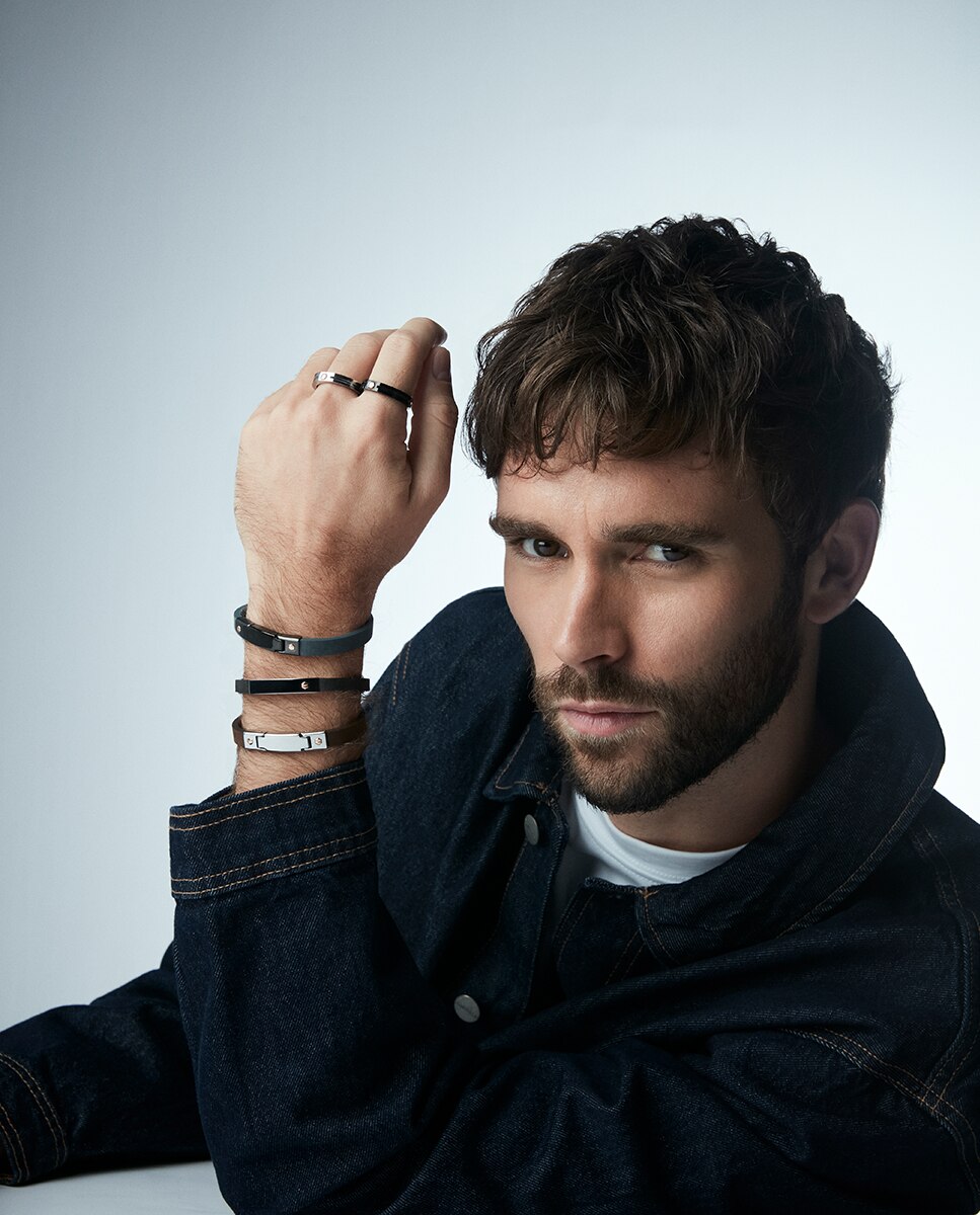 Pulseira Magnum de Aço Ip Preto e Pele Azul Azul / Preto-3