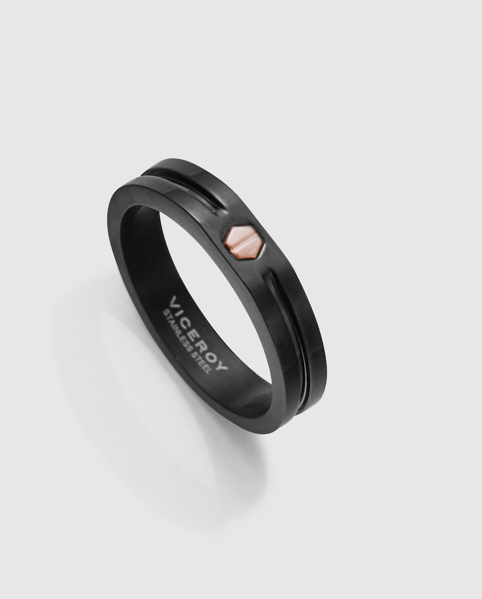 Imagem 0 de Anel Magnum de Aço Ip Preto com Parafuso de Ouro Rosa 9k