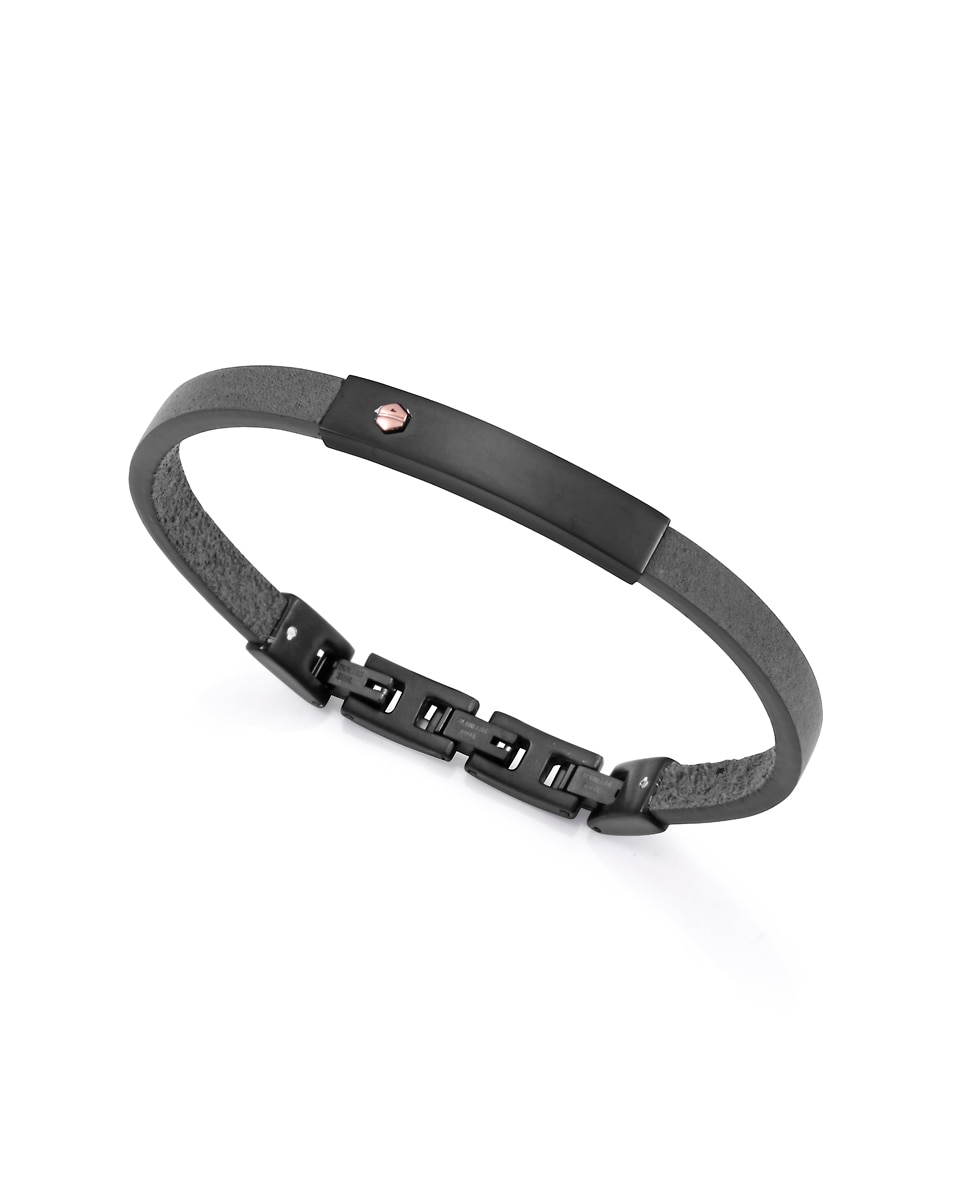 Pulseira Magnum de Aço Ip Preto e Pele Azul Azul / Preto-1